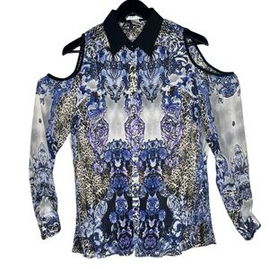 Elegant Women's Cold Shoulder Top - Blue and Black